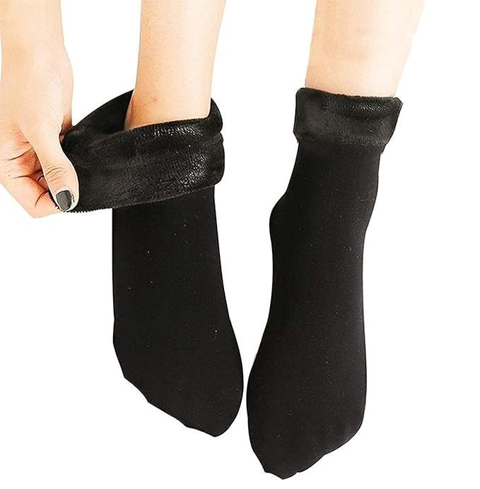 Womens,Girls winter socks dual side velvet socks skin socks soft warm socks high stretch black color-1 pair