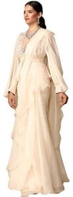 Saree Trends Women's Faux Georgette ready to wear Frill saree with unstitched blouse - Image 2