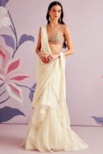 Women's frill ruffle ready to wear saree for wedding mehandi party diwali haldi reception navratra gift - Image 3