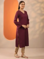 Maroon Solid Rayon Straight Kurta - Image 2