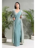 Dusty Blue Saree with Stitched Blouse and Jacket