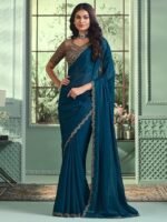 Women's Multicolor Georgette Solid Saree with Unstitched Blouse Piece - Image 2