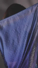 Ombre Navy Blue Stonework Satin Designer Saree - Image 3