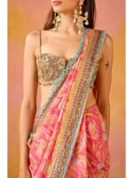 Aarohi Pink Muslin Saree with Stitched Blouse - Image 3